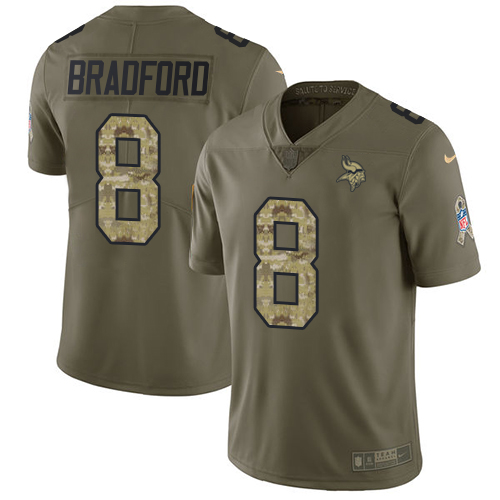 Nike Vikings #8 Sam Bradford Olive/Camo Youth Stitched NFL Limited Salute to Service Jersey